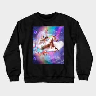 Pug Dog Riding Rainbow Unicorn In Space Crewneck Sweatshirt